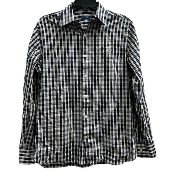 FISH HIPPIE blue plaid king sleeve button front sz S - Picture 1 of 6